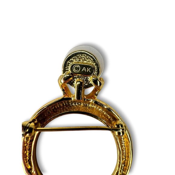Anne Klein Gold Tone Faux Pearl Ring Brooch 1.76" x 1.23 - Picture 3 of 7